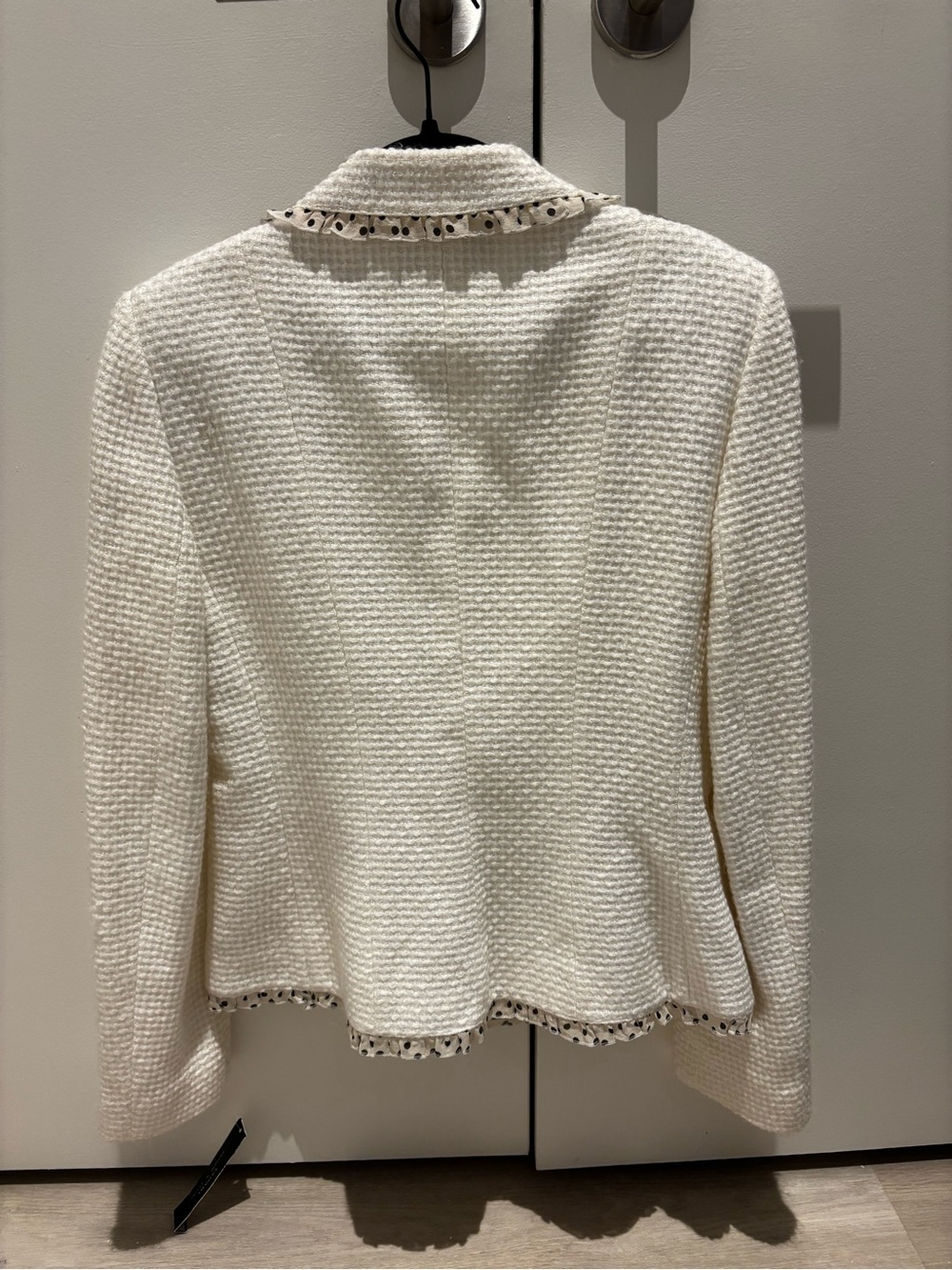 Tahari Cream Tweed Blazer with Polka-Dot Trim - Picture 2 of 6
